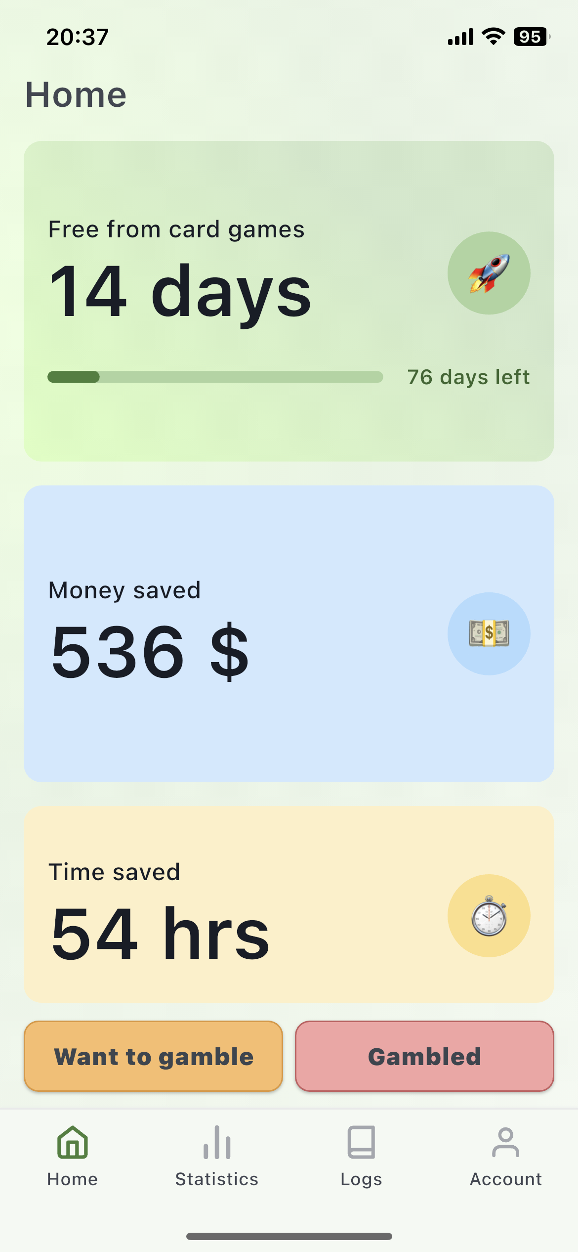 GambleCount Welcome Screen